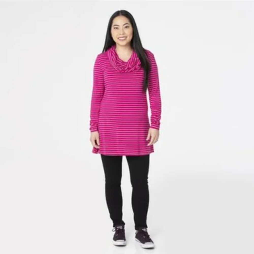 Kickee Pants Women's Long Sleeve Cowl Tunic Tokyo Dragonfruit Stripe Size Small